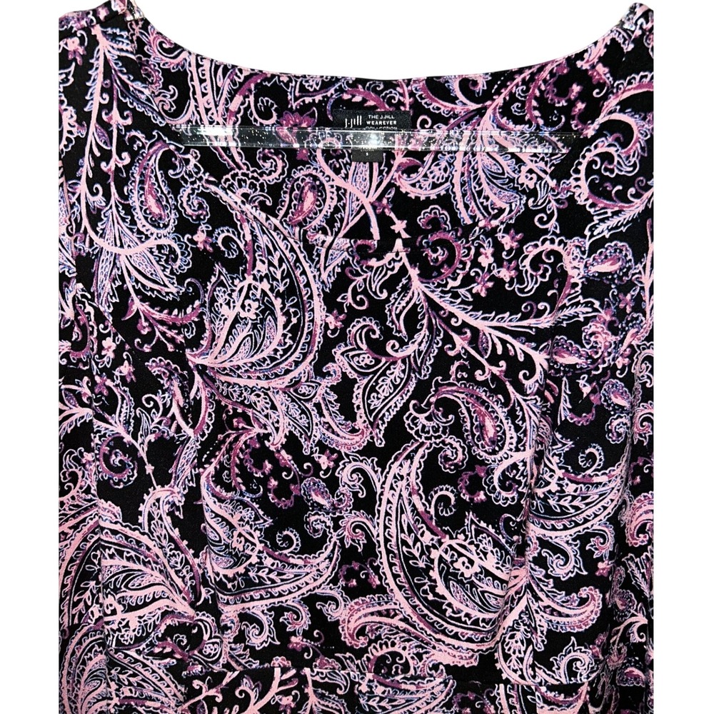 J.Jill Wearever Black Lavender Paisley Print Scoop Neck 3/4 Sleeve Dress Small - Picture 7 of 7